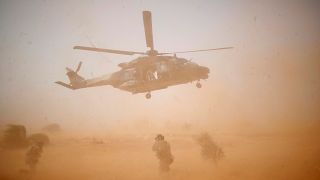 A NH 90 Caiman military helicopter takes-off during the regional anti-insurgent Operation Barkhane in Inaloglog, Mali, October 17, 2017.