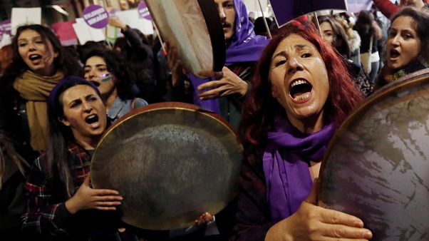 Demonstrators shout slogans during a protest against femicide and violence against women, in Istanbul Demonstrators shout slogans during a protest against femicide and violence against women, in Istanbul