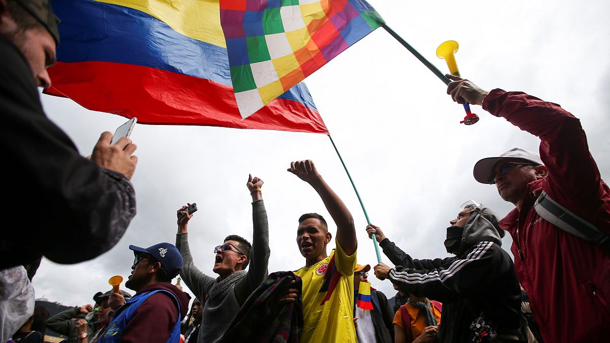 Ambiente festivo en la segunda jornada de paro nacional en Colombia