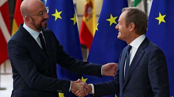 AB Konseyi'nde devir teslim töreni: Donald Tusk (sağda), George Michel (solda) AB Konseyi'nde devir teslim töreni: Donald Tusk (sağda), George Michel (solda)