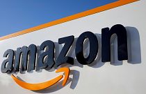 The logo of Amazon is seen at the company logistics centre in Boves, France