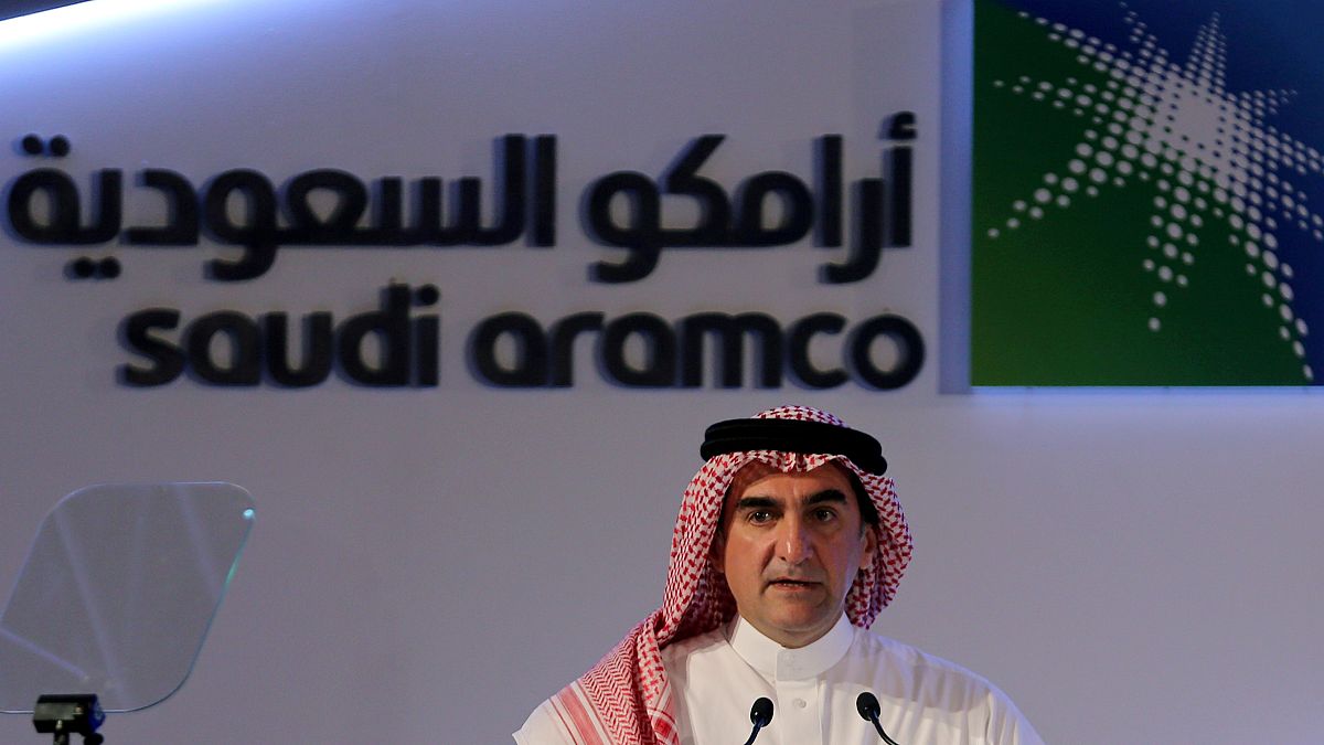 ياسر الرميان، رئيس مجلس إدارة أرامكو السعودية خلال مؤتمر صحفي في الظهران