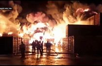 Мощный пожар на грузовом терминале в Санкт-Петербурге