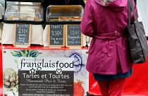 A market in Eymet, France, home to some 300 Britons among the 2,600 population, November 2017. Nearly 80% of Britons living in other EU countries are of working age.