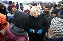 Dunja Mijatovic spoke to migrants at the makeshift camp near near Bihac, Bosnia and Herzegovina