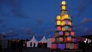 Colorful Christmas tree made by re-used plastic containers in Viimsi, Estonia