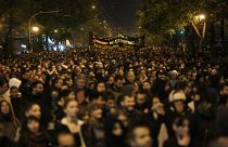 Διαδηλωτές κρατώντας πανό συμμετέχουν στην πορεία για τα 11 χρόνια από την δολοφονία του Αλέξανδρου Γρηγορόπουλου