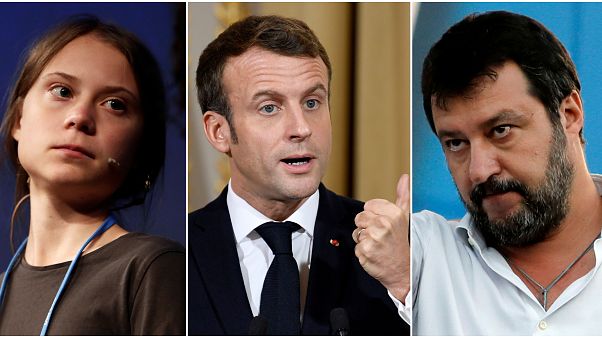 İsveçli iklim aktivisti Greta Thunberg, Fransa Cumhurbaşkanı Emmanuel Macron ve İtalya aşırı sağ politikacı Matteo Salvini İsveçli iklim aktivisti Greta Thunberg, Fransa Cumhurbaşkanı Emmanuel Macron ve İtalya aşırı sağ politikacı Matteo Salvini