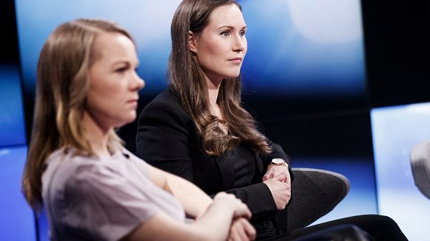 Finland's Members of Parliament, Katri Kulmuni (L) and Sanna Marin participate in the A-studio talk show in Helsinki, Finland December 3, 2019. Finland's Members of Parliament, Katri Kulmuni (L) and Sanna Marin participate in the A-studio talk show in Helsinki, Finland December 3, 2019.