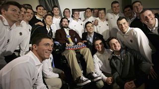 Pete Frates with members of the Boston College baseball team