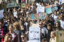 A harmadik globális klímasztrájkhoz kapcsolódó budapesti tüntetés résztvevői 2019. szeptember 27-én