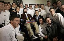 Pete Frates mit Sportlern des Boston College Baseball Teams
