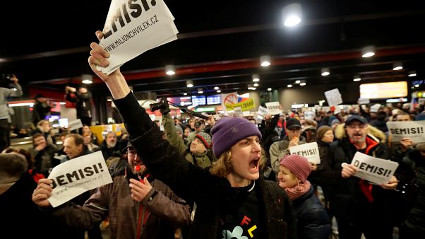 Demonstrators during a protest rally demanding the resignation of Czech Prime Minister Andrej Babis, in Prague, Czech Republic, December 10, 2019. Demonstrators during a protest rally demanding the resignation of Czech Prime Minister Andrej Babis, in Prague, Czech Republic, December 10, 2019.