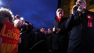 Britain's opposition Labour Party leader Jeremy Corbyn speaks to supporters in Glasgow, as part of his general election campaign, Britain, December 11, 2019.