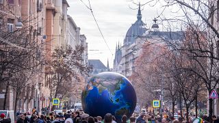 Demonstráció a globális klímasztrájk keretében Budapesten 2019. november 29-én