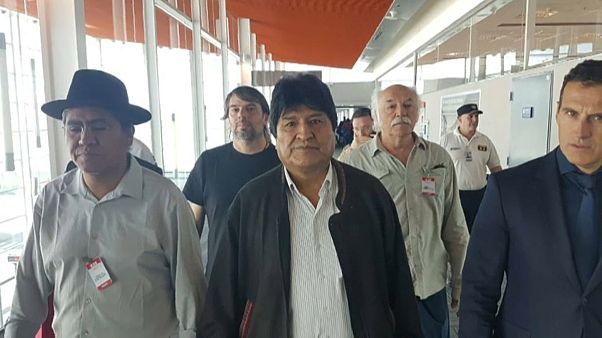 Evo Morales a su llegada a Argentina Evo Morales a su llegada a Argentina