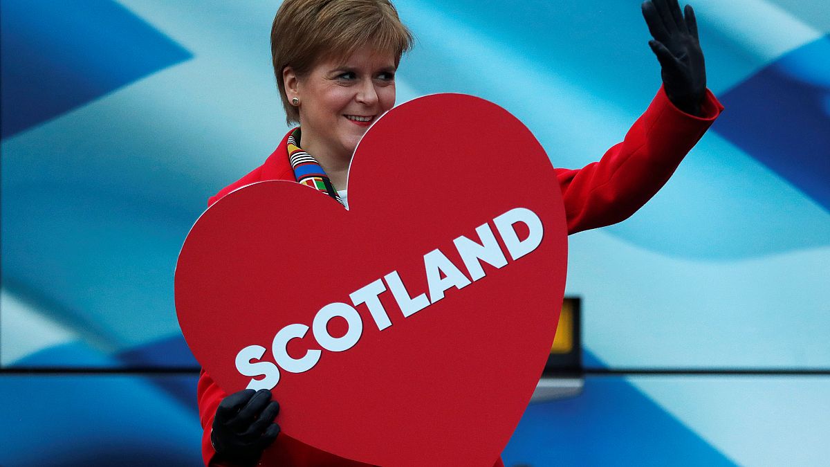 Leader of the Scottish National Party Nicola Sturgeon poses outside her bus as she embarks on a campaign trail in Edinburgh, Scotland, Britain, December 11, 2019.