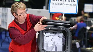 The first ballot boxes are opened at the count centre, Titanic Quarter, Belfast, Northern Ireland December 12, 2019. 