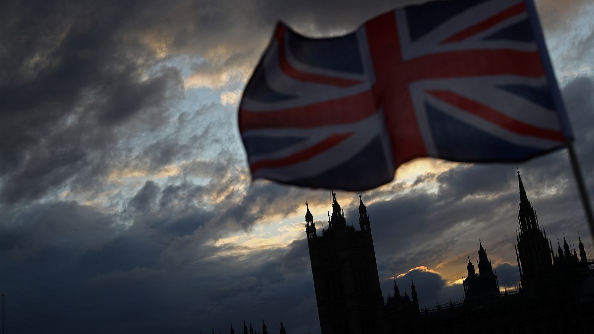 A Union Jack flag flutters in front of the Houses of Parliament in London, Britain, November 5, 2019. 