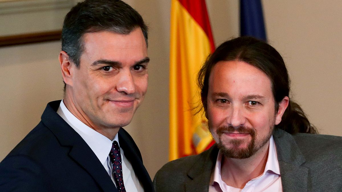 Spain's acting Prime Minister Pedro Sánchez and Podemos leader Pablo Iglesias