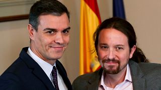 Spain's acting Prime Minister Pedro Sánchez and Podemos leader Pablo Iglesias