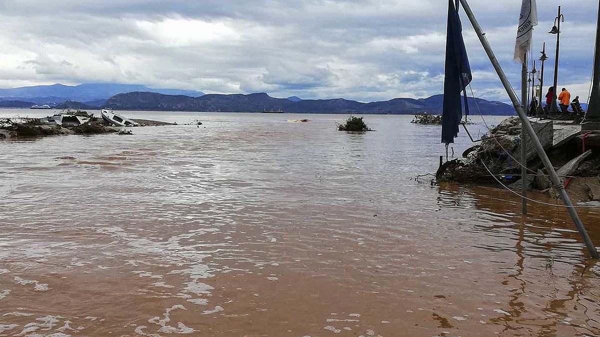 A flooded area is pictured after a storm hit the town of Argos