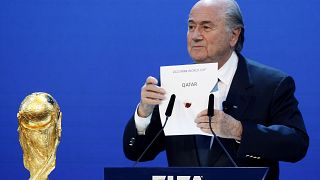 President of FIFA Joseph S. Blatter reveals that Qatar have won the bid to host the 2022 FIFA World Cup, Messezentrum, Zurich, Switzerland - 2/12/10
