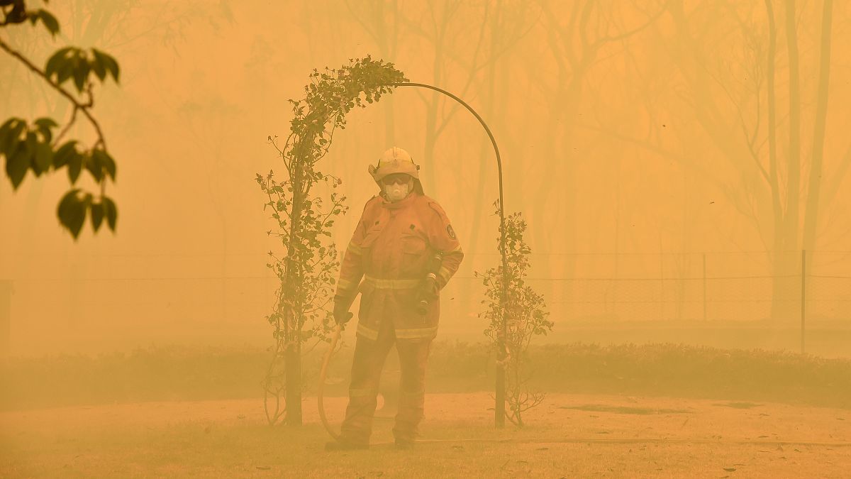 A firefighter tackling the blaze in Balmoral in Australia