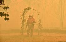 A firefighter tackling the blaze in Balmoral in Australia