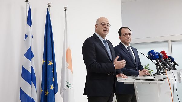 Ο υπουργός Εξωτερικών Νίκος Δένδιας (Α) και ο Κύπριος υπουργός Εξωτερικών, Νίκος Χριστοδουλίδης (Δ) κάνουν δηλώσεις στη Λάρνακα , Κύπρος, Κυριακή 22 Δεκεμβρίου 2019. Ο υπουργός Εξωτερικών Νίκος Δένδιας (Α) και ο Κύπριος υπουργός Εξωτερικών, Νίκος Χριστοδουλίδης (Δ) κάνουν δηλώσεις στη Λάρνακα , Κύπρος, Κυριακή 22 Δεκεμβρίου 2019.