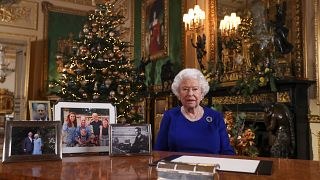 Queen Elizabeth II records her annual Christmas broadcast in Windsor Castle, Berkshire.