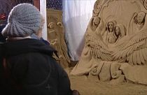 Jézus születési jelenetei homokból