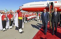 Turkey's Erdogan, left and Tunisian President Kais Saied, in Tunis
