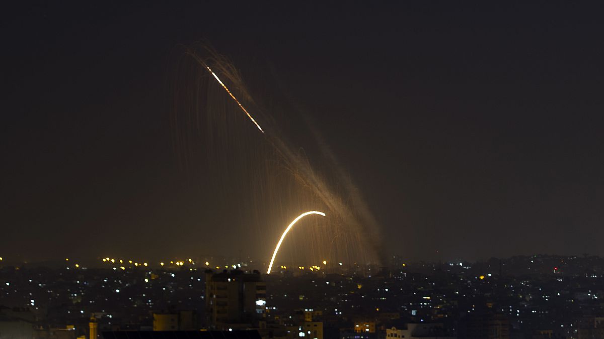 FILE PHOTO: Rockets are launched from the Gaza Strip towards Israel, Wednesday, Nov. 13, 2019. 