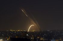 FILE PHOTO: Rockets are launched from the Gaza Strip towards Israel, Wednesday, Nov. 13, 2019.