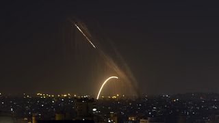 FILE PHOTO: Rockets are launched from the Gaza Strip towards Israel, Wednesday, Nov. 13, 2019. 