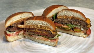 Original Impossible Burger and a Cali Burger. A new era of meat alternatives is here, with Beyond Meat becoming the first vegan meat company to go public.