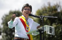 La nueva alcaldesa de Bogotá, Claudia López, pronuncia un discurso tras asumir el cargo