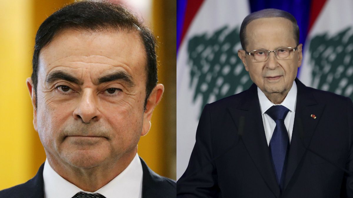 الرئيس اللبناني ميشال عون والرئيس السابق لمجموعة نيسان رينو كارلوس غصن