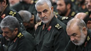 In this Sept. 18, 2016 photo Revolutionary Guard Gen. Qassem Soleimani, center, attends a meeting with Supreme Leader Ayatollah Ali Khamenei/