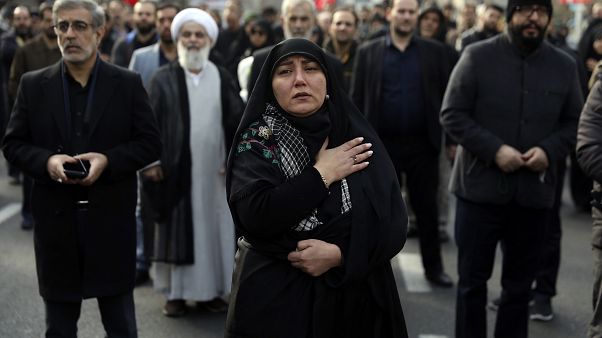 A woman mourns in a demonstration over the U.S. airstrike in Iraq that killed Iranian Revolutionary Guard Gen. Qassem Soleimani in Tehran, Iran, Jan. 3, 2020. A woman mourns in a demonstration over the U.S. airstrike in Iraq that killed Iranian Revolutionary Guard Gen. Qassem Soleimani in Tehran, Iran, Jan. 3, 2020.
