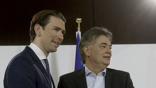 Avusturya Halk Partisi lideri Sebastian Kurz ile Yeşiller Partisi lideri Werner Kogler Avusturya Halk Partisi lideri Sebastian Kurz ile Yeşiller Partisi lideri Werner Kogler