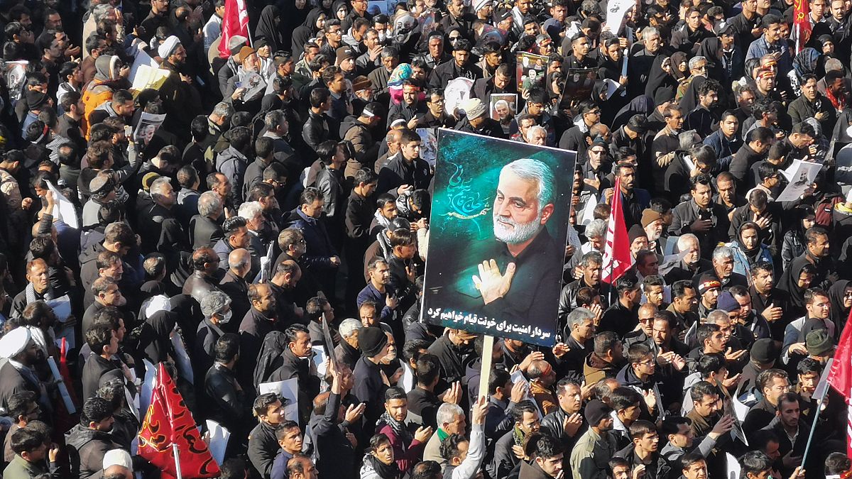 Iranian mourners gather for the burial of slain top general Qasem Soleimani in his hometown Kerman on January 7, 2020.