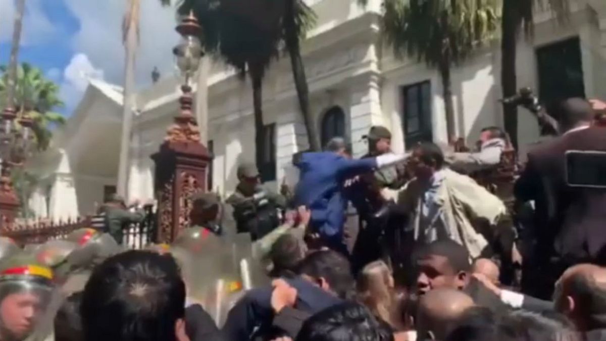 Opposition leader Juan Guaido attempting to enter National Assembly building