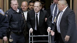 Harvey Weinstein, center, leaves court in New York, Monday, Jan. 6, 2020. (AP Photo/Seth Wenig)