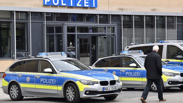 Police cars park in front of a police station in Gelsenkirchen, Germany. Police cars park in front of a police station in Gelsenkirchen, Germany.