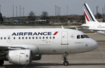 Air France planes are parked on the tarmac at Paris Charles de Gaulle airport, in Roissy, near Paris, Saturday, April 7, 2018.
