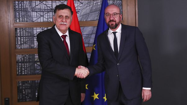 Libya UMH Başkanı Fayiz Serrac / AB Komisyonu Başkanı Charles Michel Libya UMH Başkanı Fayiz Serrac / AB Komisyonu Başkanı Charles Michel