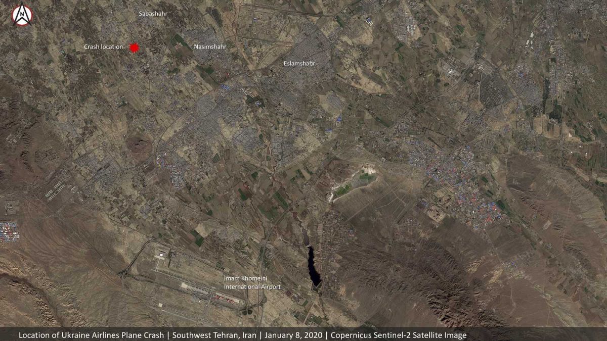 Localisation de la zone du crash du Boeing d'Ukraine International Airlines en Iran.