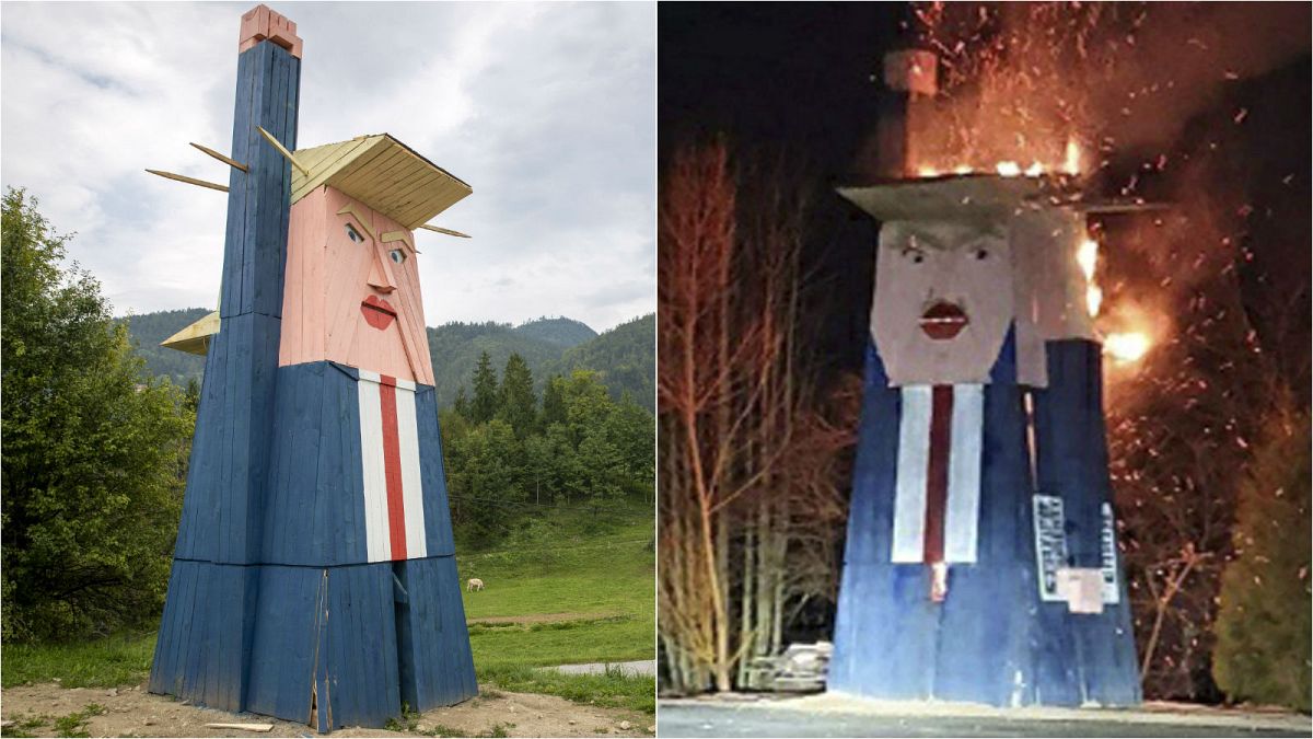 Una statua di Donald Trump è stata data alle fiamme in Slovenia